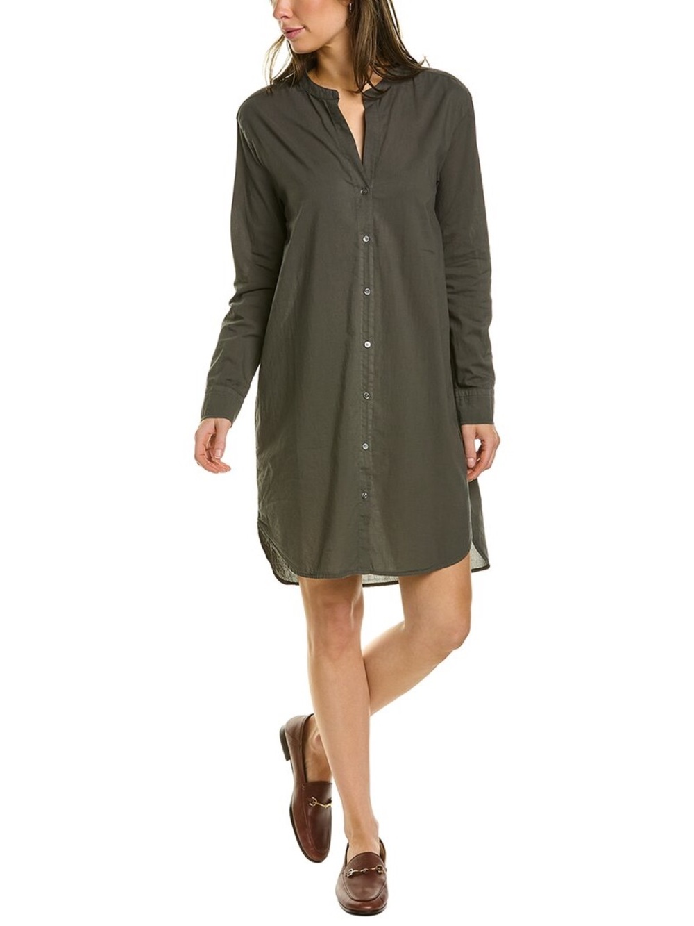 James Perse Long Button-Up Tunic Shirt dress in Olive Green size medium